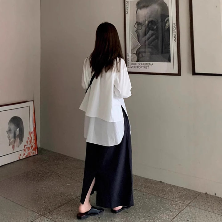 Women's Oversized Layered Blouse with Extended Back, Side Slits and Boxy Fit Mune Fashion