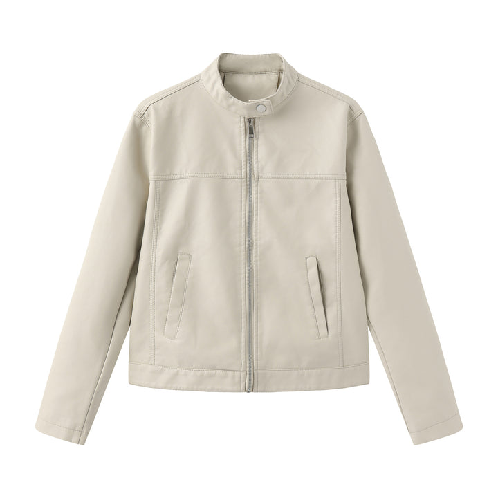 Men's nan minimalist faux leather jacket with stand-up collar, metal zipper, and integrated side pockets Mune Fashion