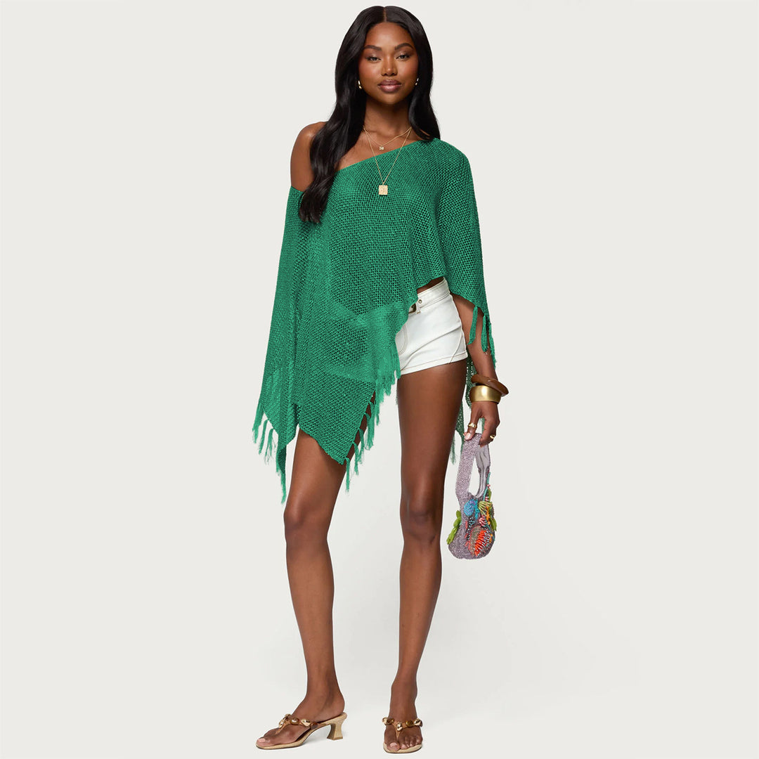 Women's stylish poncho with fringes Mune Fashion