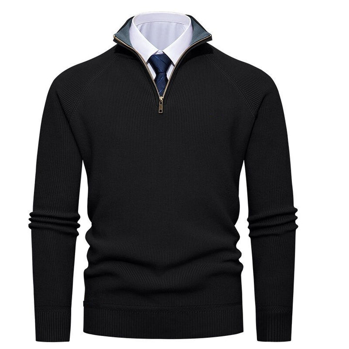 Men's fine knit pullover with half zip, structured ribbed look and inside contrasted standing collar Mune Fashion