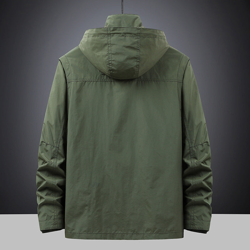 Men's multifunctional field jacket with hood and numerous pockets