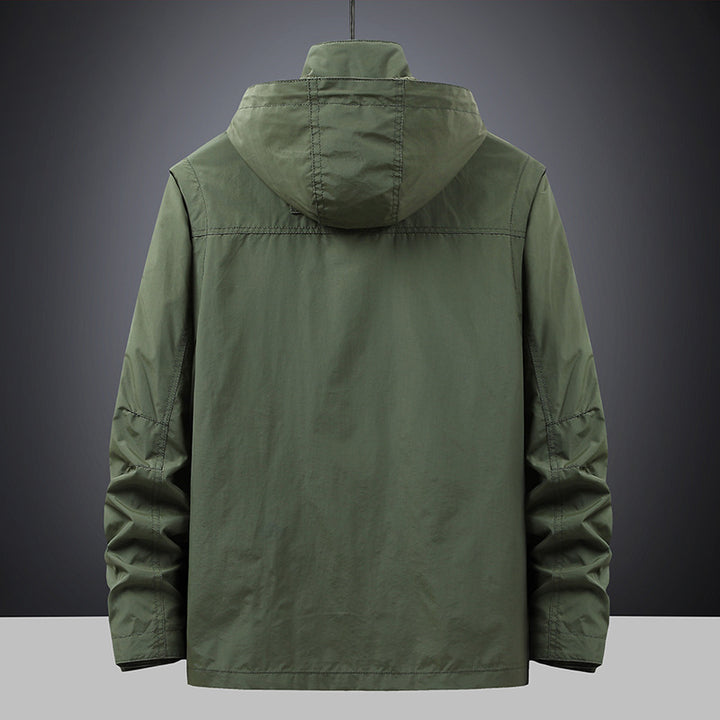 Men's multifunctional field jacket with hood and numerous pockets
