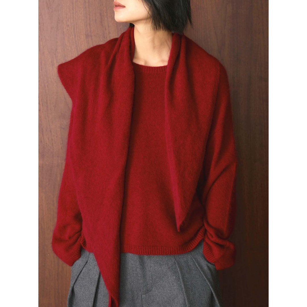 Ladies Soft Fine Knit Sweater with Voluminous Loop Collar and Boxy Silhouette Mune Fashion
