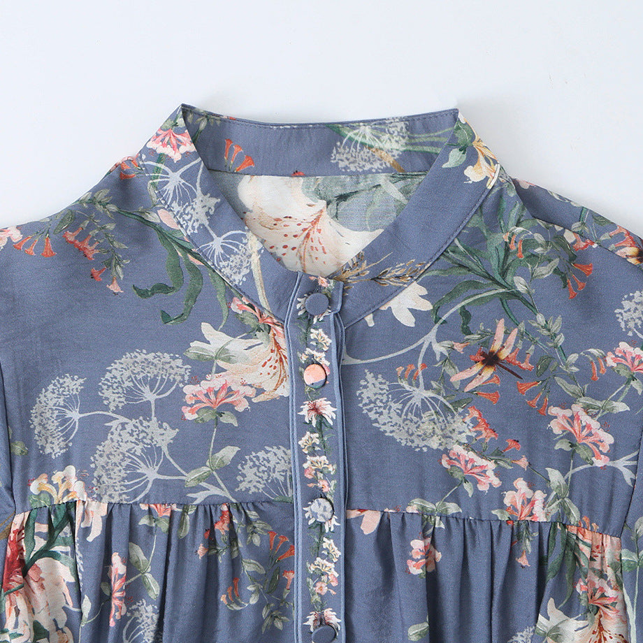 Women's floral shirt dress with waist belt and tiered skirt Mune Fashion