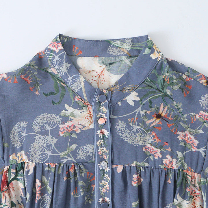 Women's floral shirt dress with waist belt and tiered skirt Mune Fashion
