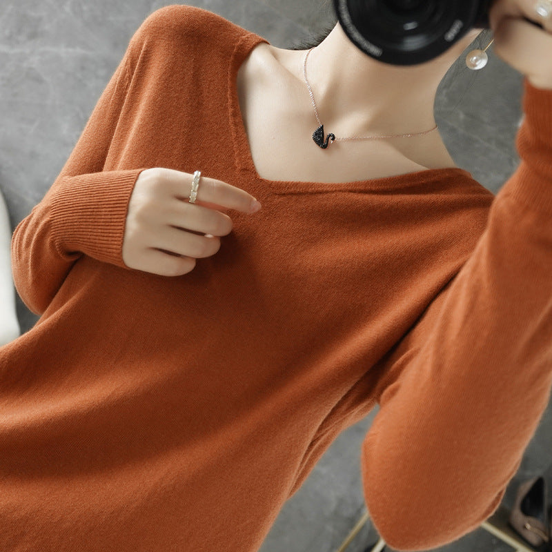 Women light V-neck cashmere-look fine knit sweater Mune Fashion