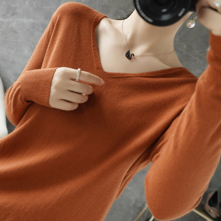 Women light V-neck cashmere-look fine knit sweater Mune Fashion