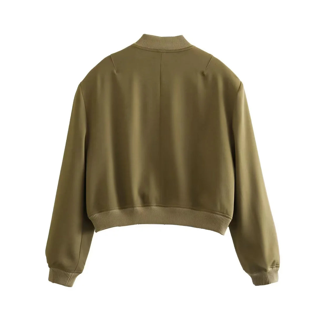 Women's short-cut utility bomber jacket with flap pockets and fine ribbed finishes Mune Fashion