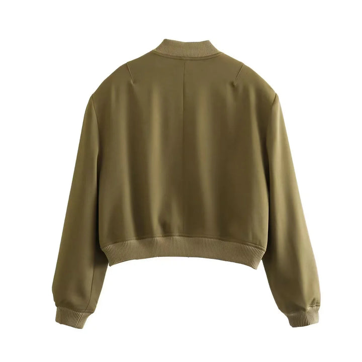 Women's short-cut utility bomber jacket with flap pockets and fine ribbed finishes Mune Fashion