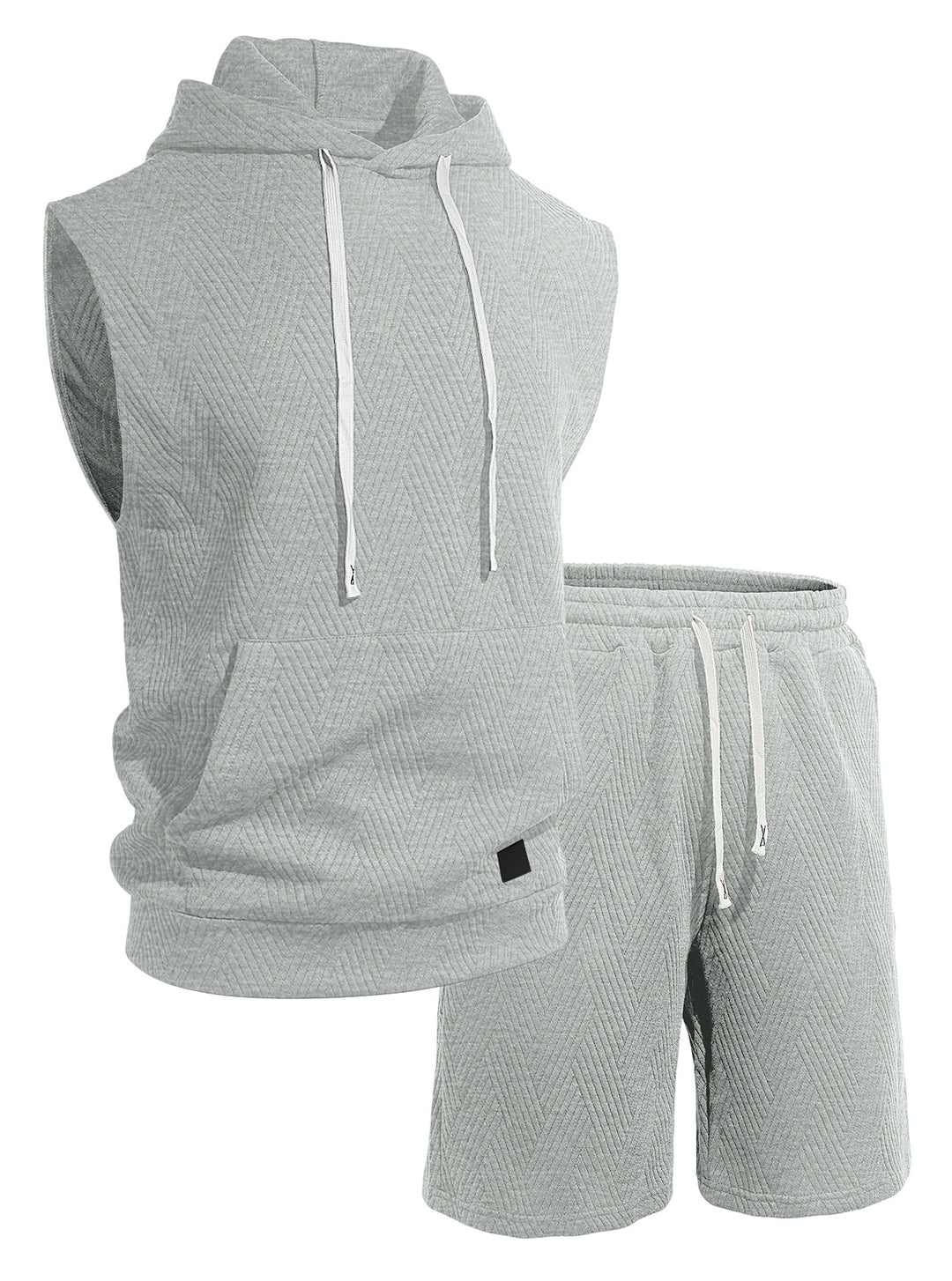Men's sleeveless hoodie lounge set made of textured cotton blend with kangaroo pocket and elastic leisure pants Mune Fashion