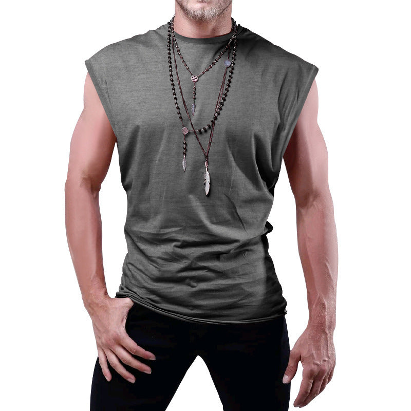 Men's fitted sleeveless muscle shirt made of cotton blend with wide shoulder sections Mune Fashion