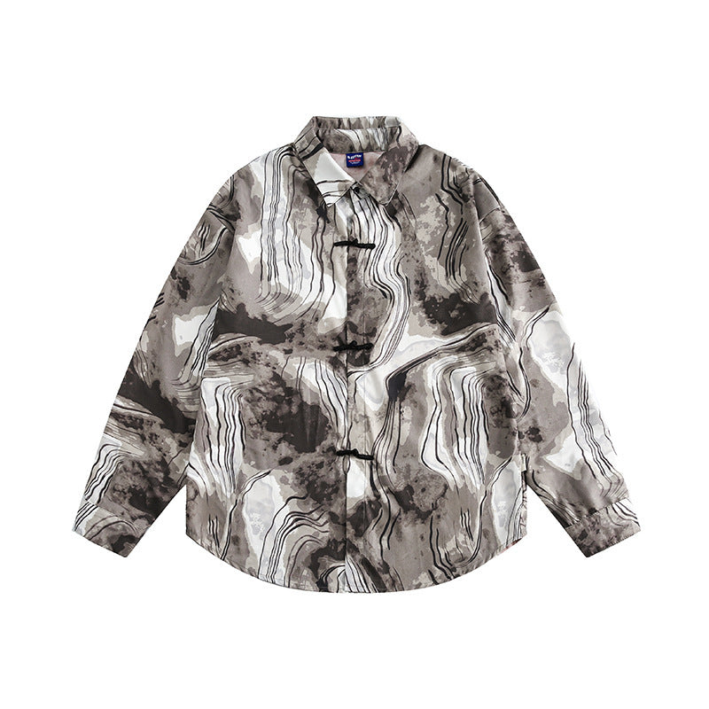 Unisex Boxy Overshirt Jacket with Marble Print and Traditional Toggle Closure Look Mune Fashion