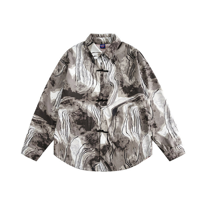 Unisex Boxy Overshirt Jacket with Marble Print and Traditional Toggle Closure Look Mune Fashion