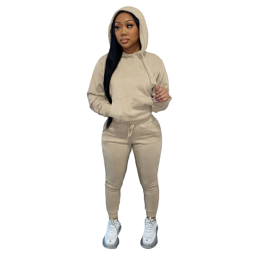Women's Hooded Lounge Set with Kangaroo Pocket Tailored Jogging Pants and Cuffs Mune Fashion