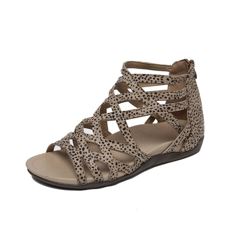 Women's Roman sandals with zipper, woven cut-out upper material and padded comfort sole Mune Fashion
