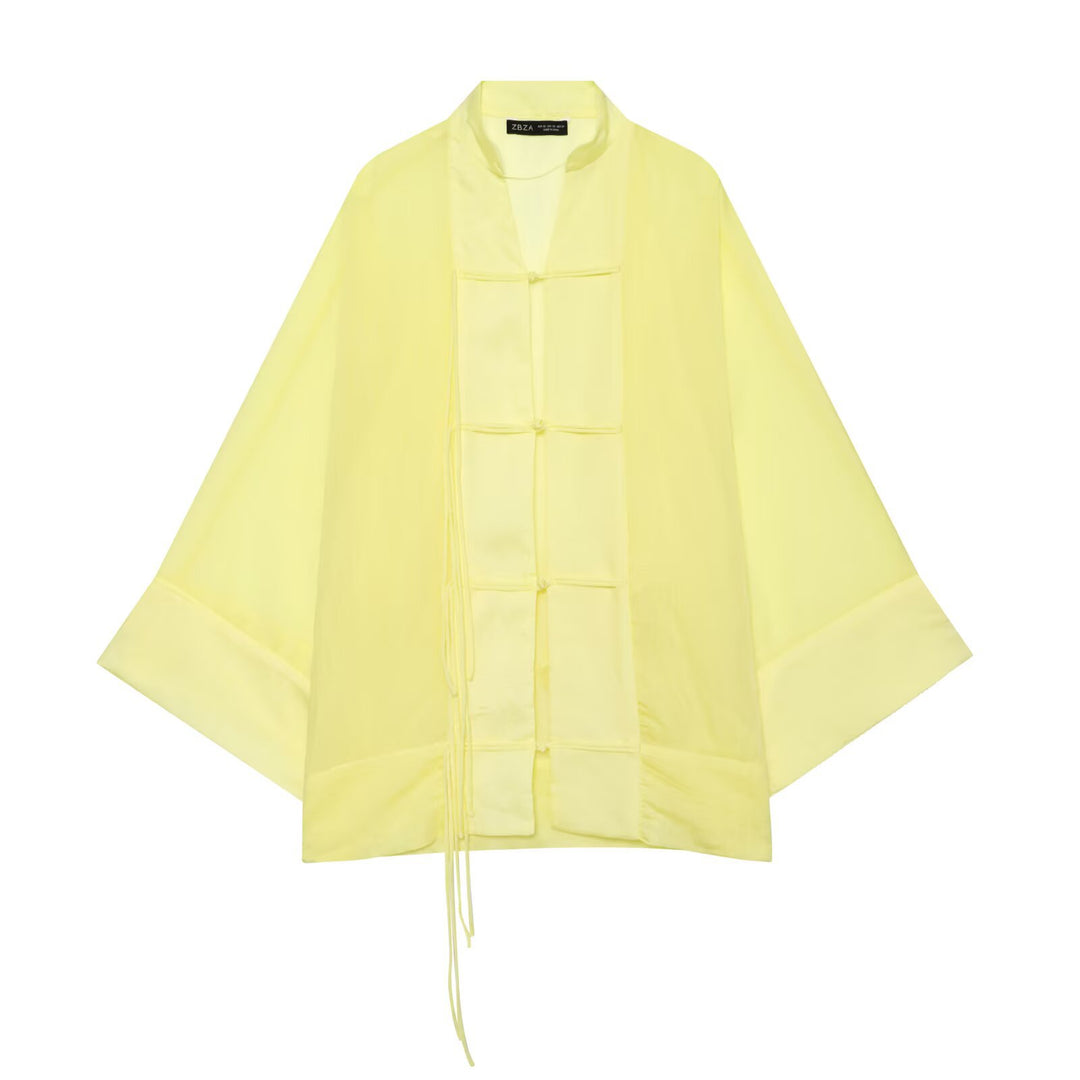 Ladies Wide Kimono Cape made of lightweight Chiffon look with decorative knot closures Mune Fashion