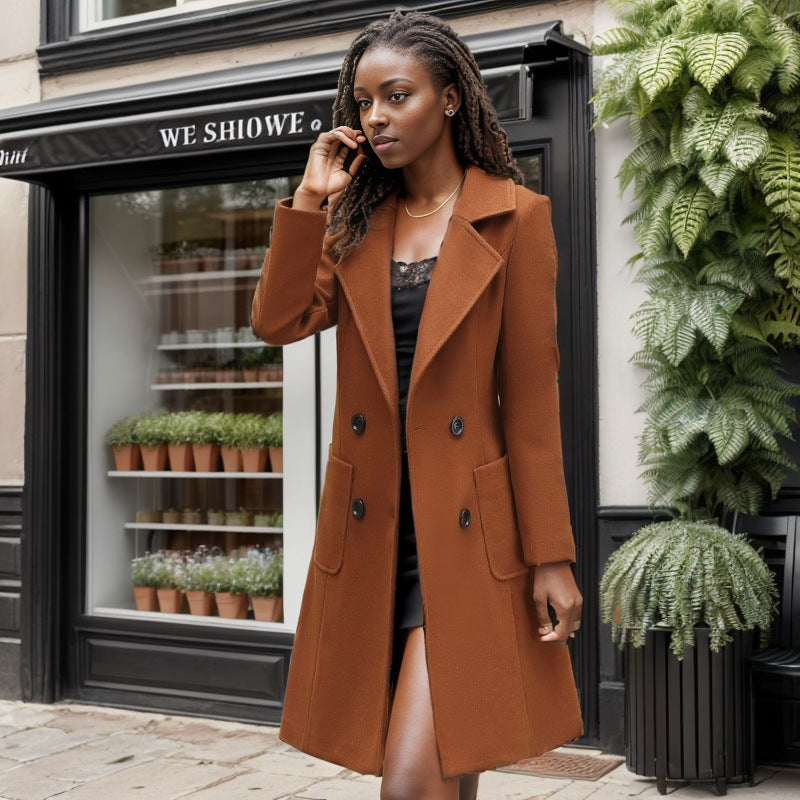 Women Long Chesterfield Coat made of Wool Blend with Tailored Fit and Side Pockets Mune Fashion