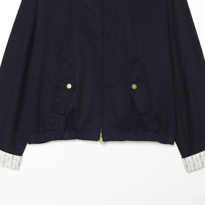 Women's Short Blouson Jacket in Clean Look with Stand Collar, Gold-Colored Accents and Contrasting Cuffs Mune Fashion