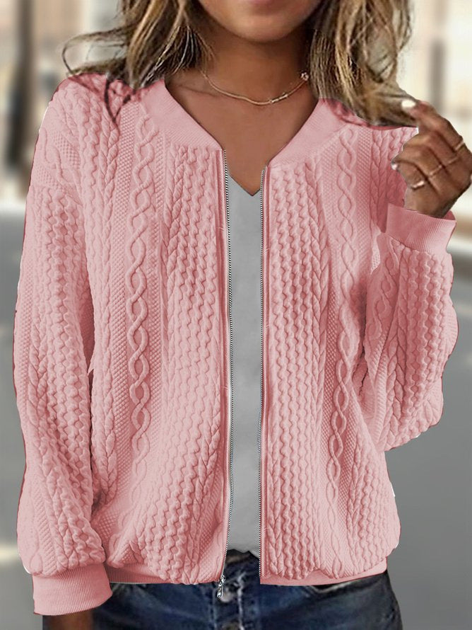 Women's knitted bomber jacket with zipper and cable pattern Drune