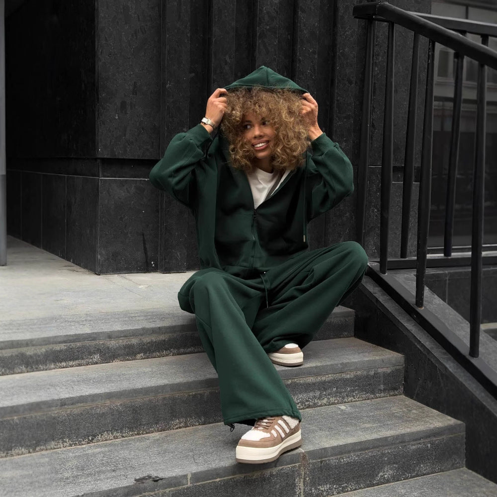 Women's oversized lounge set with zip hoodie, kangaroo pocket, and extra wide high-waist joggers Mune Fashion