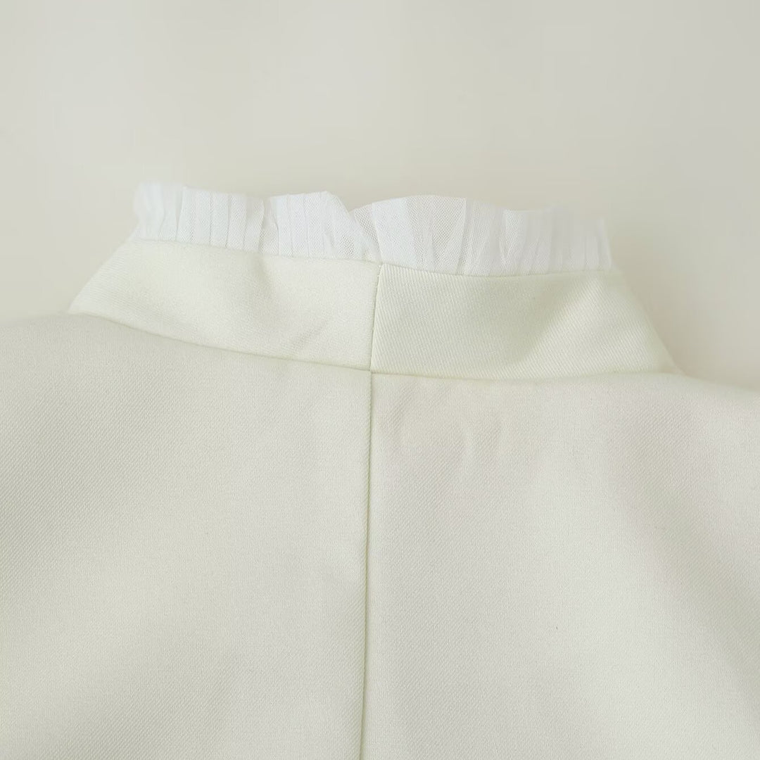 Women's Short Bolero Jacket with Ruffled Hem and Pleated Cuffs Mune Fashion