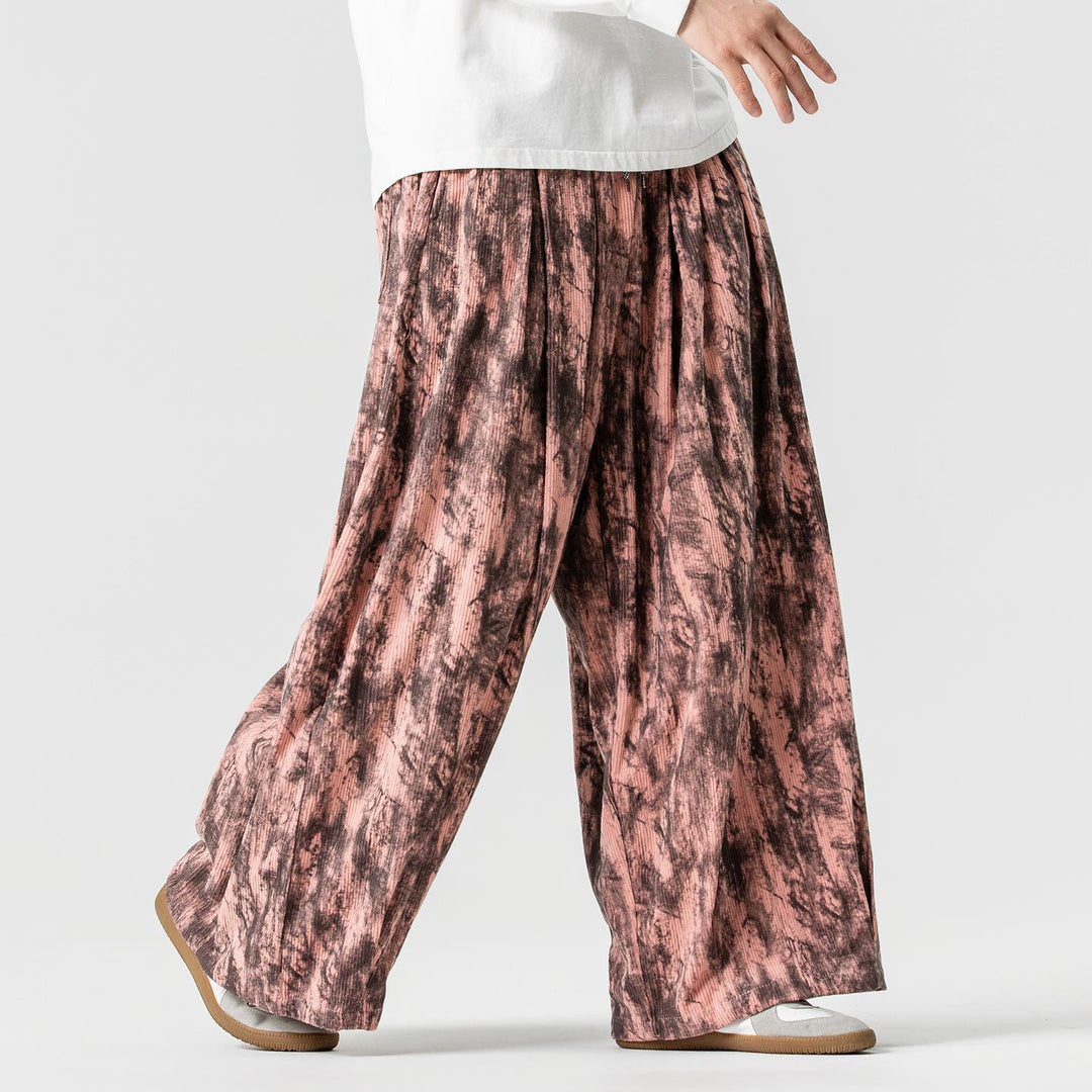 Men's Loose Cord Lounge Pants with Pleats, Elastic Waistband, and Balloon Leg Cut Mune Fashion