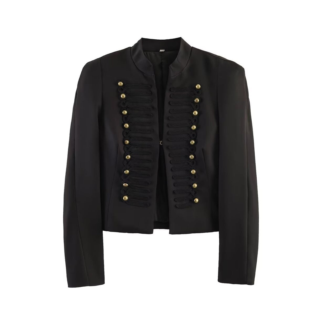 Women's short blazer in hussar style with stand-up collar and decorative galloon details Mune Fashion
