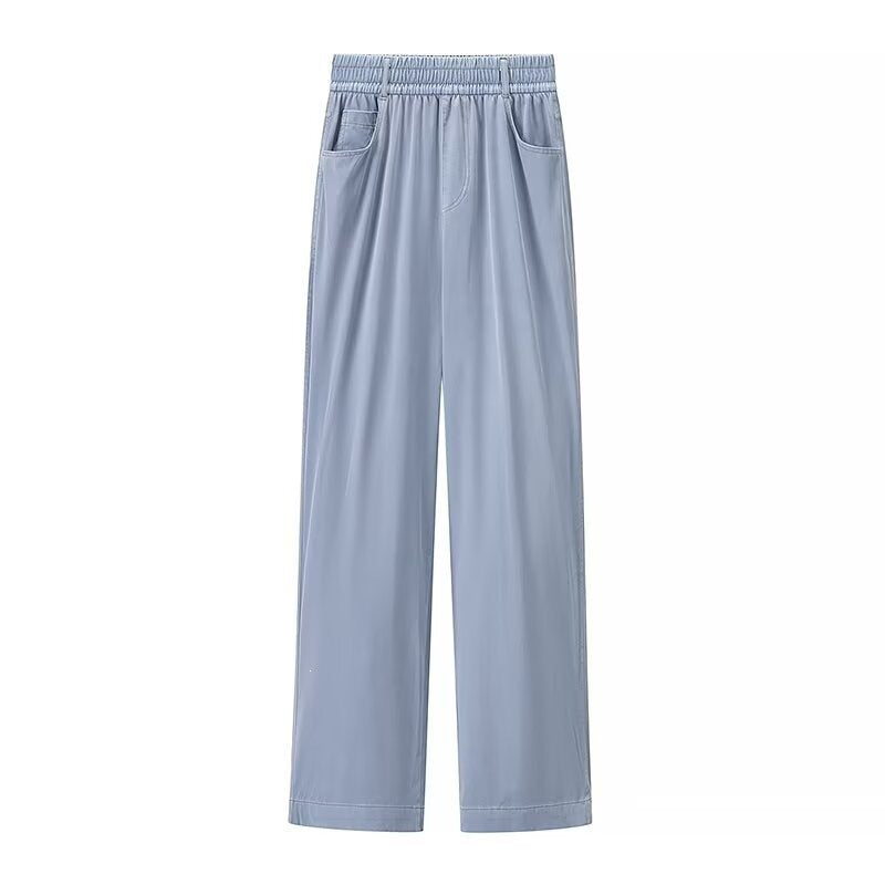 Women's loose high-waist lounge pants made of flowing viscose look with elastic waistband and side pockets Mune Fashion