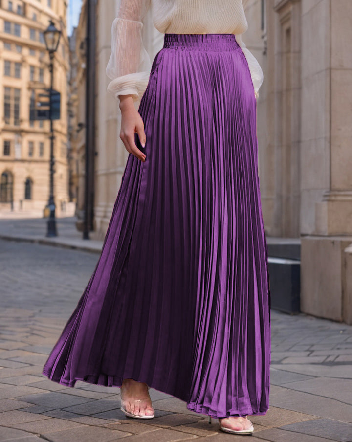 Women nan Maxi skirt pleated from flowing satin with elastic waistband Mune Fashion