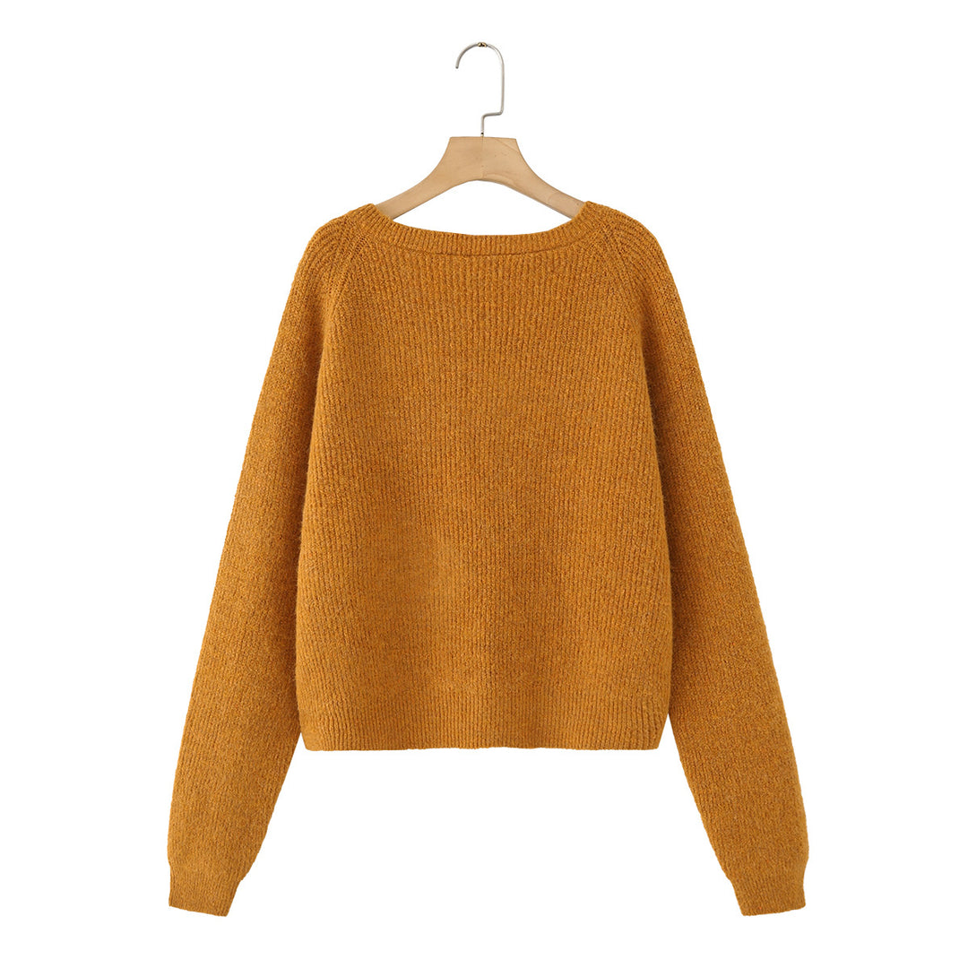 Ladies chunky knitted pullover with boat neck and cropped cut Mune Fashion
