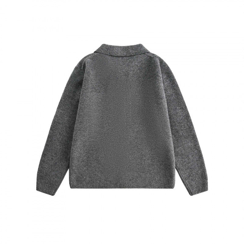 Unisex Boxy Knit Cardigan with Shirt Collar and Continuous Button Placket Mune Fashion