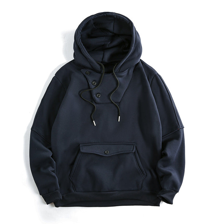 Men's Oversized Cotton Fleece Hoodie with Asymmetric Button Placket and Patch Kangaroo Pocket Mune Fashion