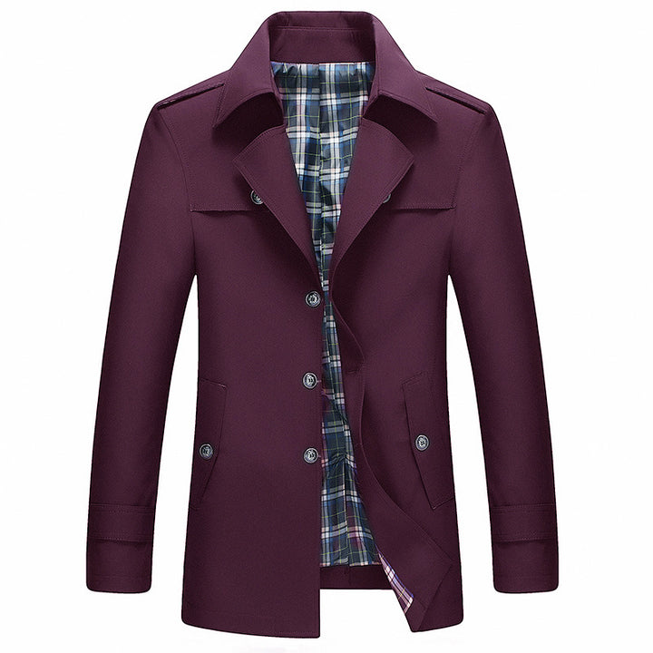 Men's mid-length single-breasted trench coat with checked inner lining Mune Fashion