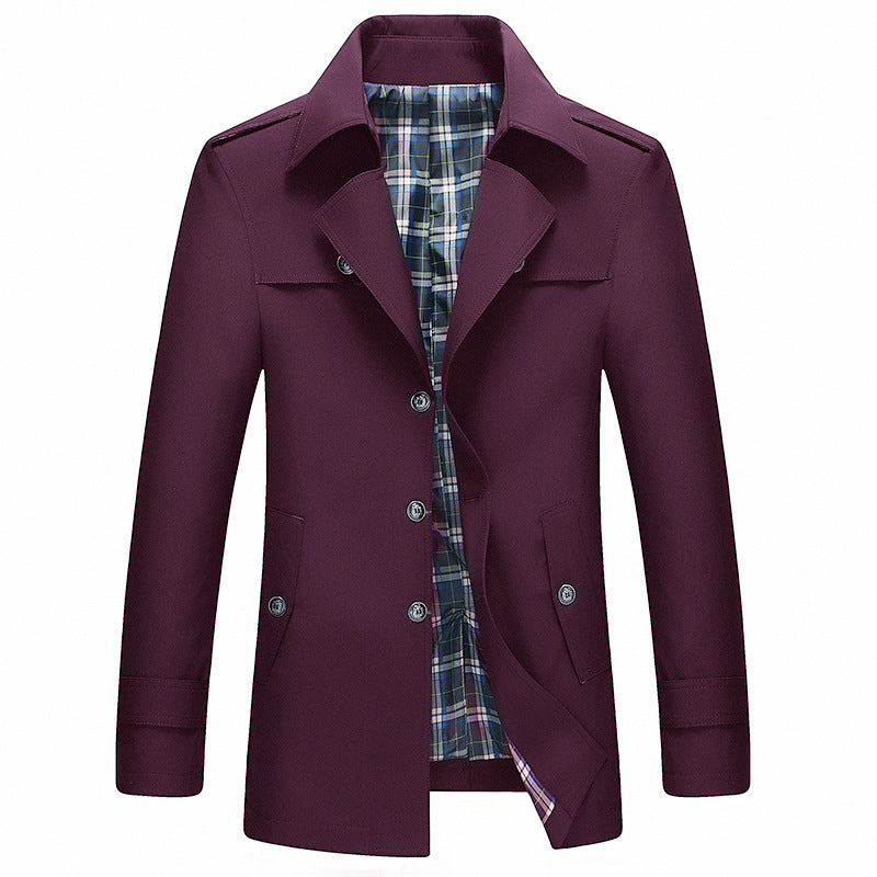 Men's Modern Short Coat in Trench Coat Look with Checked Lining and Shoulder Epaulettes Mune Fashion