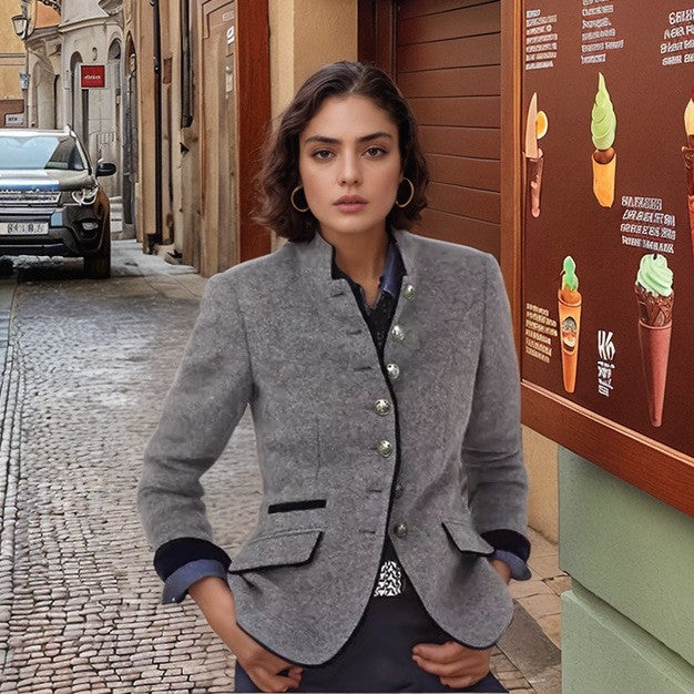 Women nan classic traditional jacket with stand-up collar and decorative buttons Mune Fashion