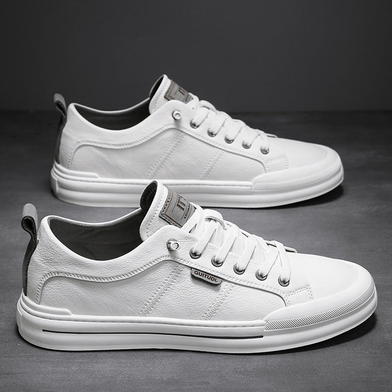 Men's Casual Leather Sneakers with Padded Ankle Collar and Durable Rubber Sole Mune Fashion