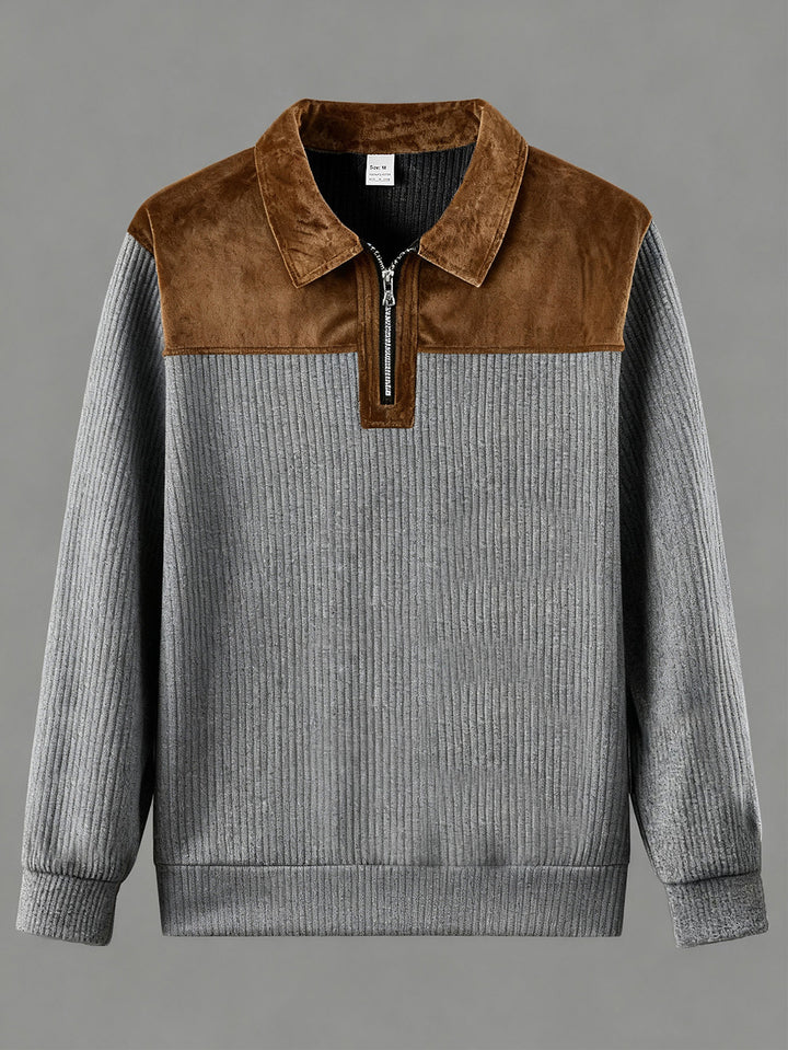 Unisex nan fine-structured knitted sweater with half zip collar and velvet trim Mune Fashion