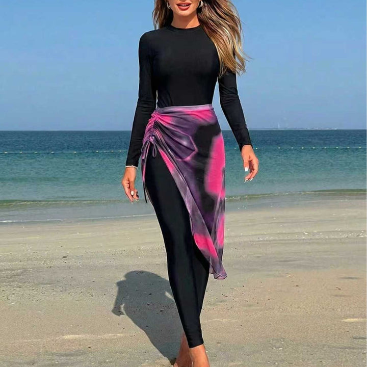 Women's Elegant Long Swimsuit with Wrap Skirt Mune Fashion