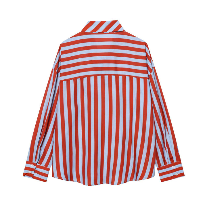 Women's blouse with tie and striking vertical stripes, loose oversized fit Mune Fashion