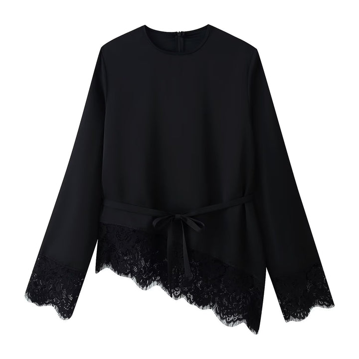 Women's 50+ elegant chiffon blouse with lace trim and waistband Mune Fashion