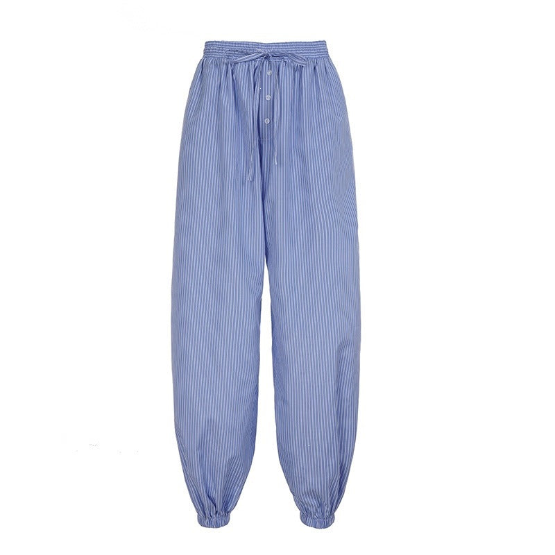Women Wide Lounge Pants with Smocked Waistband, Drawstring, Button Placket, and Elastic Cuffs Mune Fashion