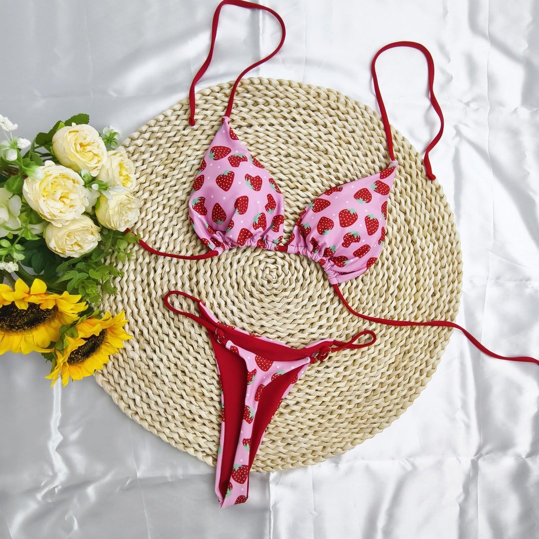 Women's Triangle Bikini Set with Cheerful Cherry Pattern and Adjustable Straps Mune Fashion
