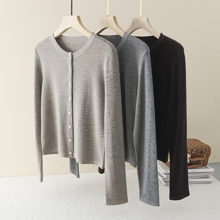 Ladies Lightweight Fine Knit Cardigan with Round Neck, Slim Fit and Subtle Button Placket Mune Fashion