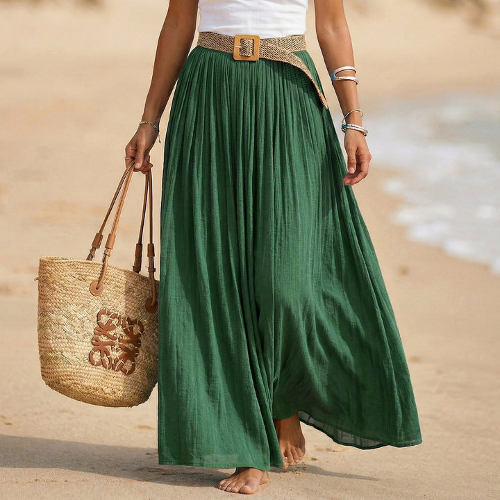 Women nan Pleated Maxi Skirt with Crinkle Look and Elastic Waistband Mune Fashion