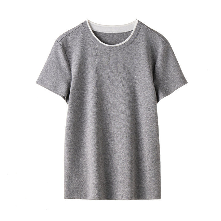 Women's fine ribbed short sleeve T-shirt made of stretchy cotton-modal with round neck Mune Fashion
