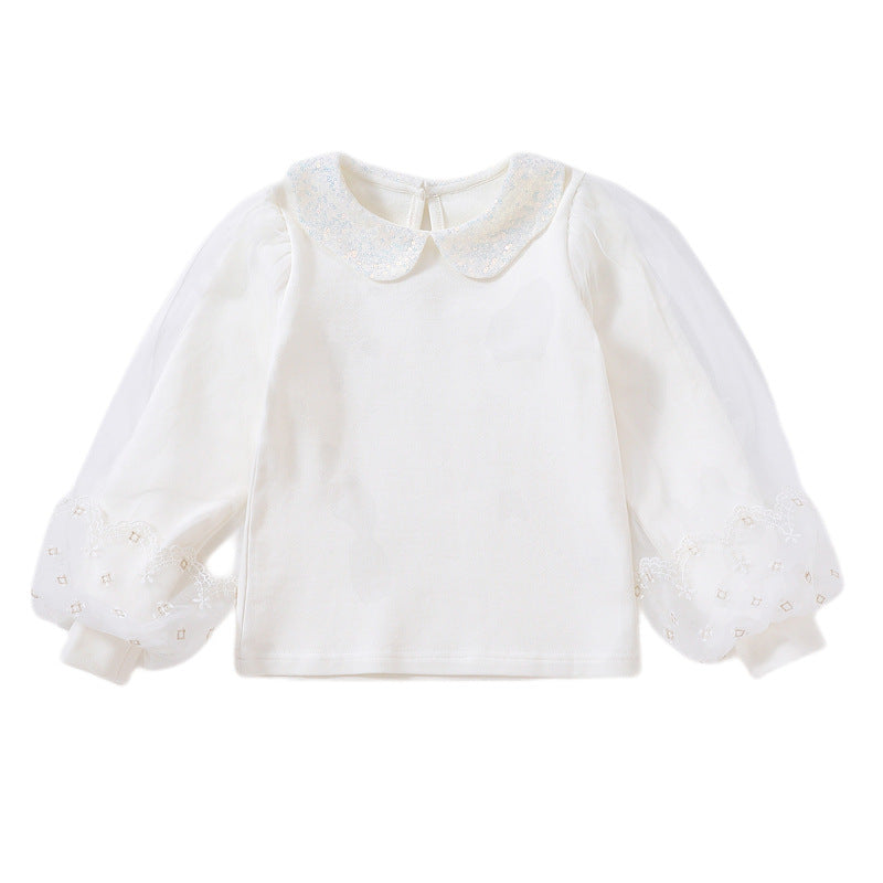 Girl sweatshirt with elegant tulle sleeves and striking collar Mune Fashion