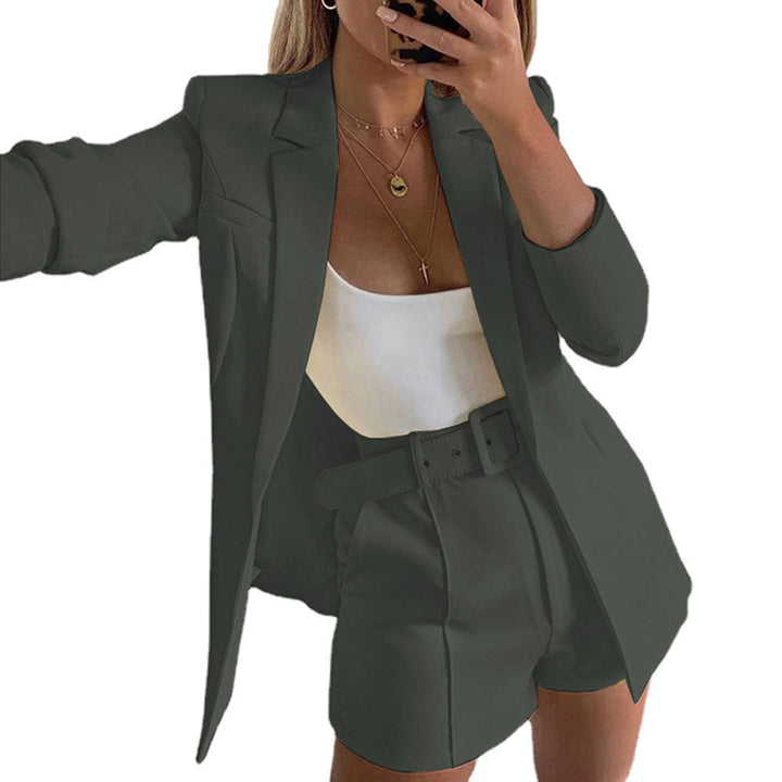 Women's Two-Piece Tailored Blazer Set with High-Waisted Shorts and Belt Mune Fashion