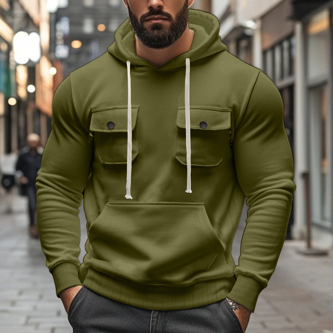 Men's sporty hoodie with patch flap pockets, kangaroo pocket, and narrow hem Mune Fashion