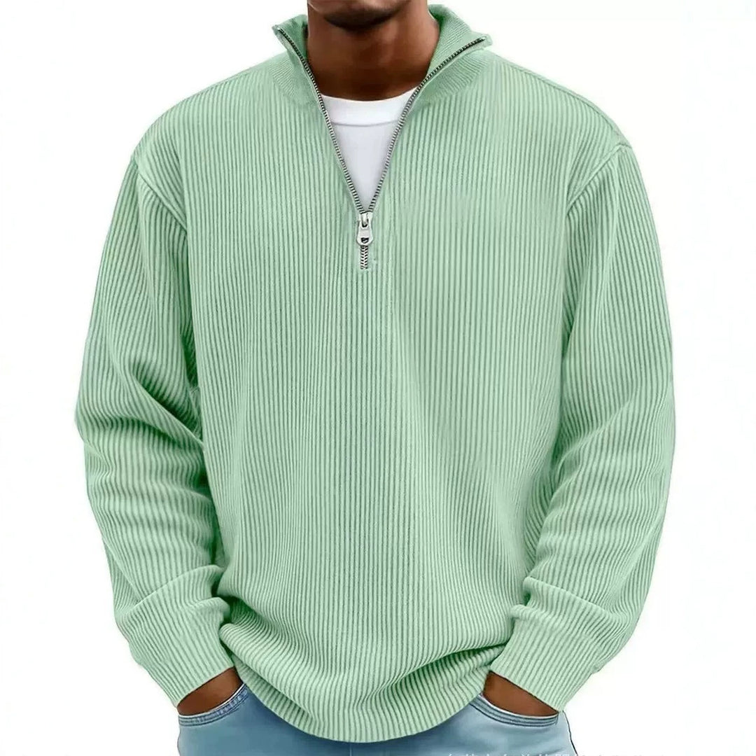 Men's ribbed knit pullover with half-zip and stand-up collar Mune Fashion