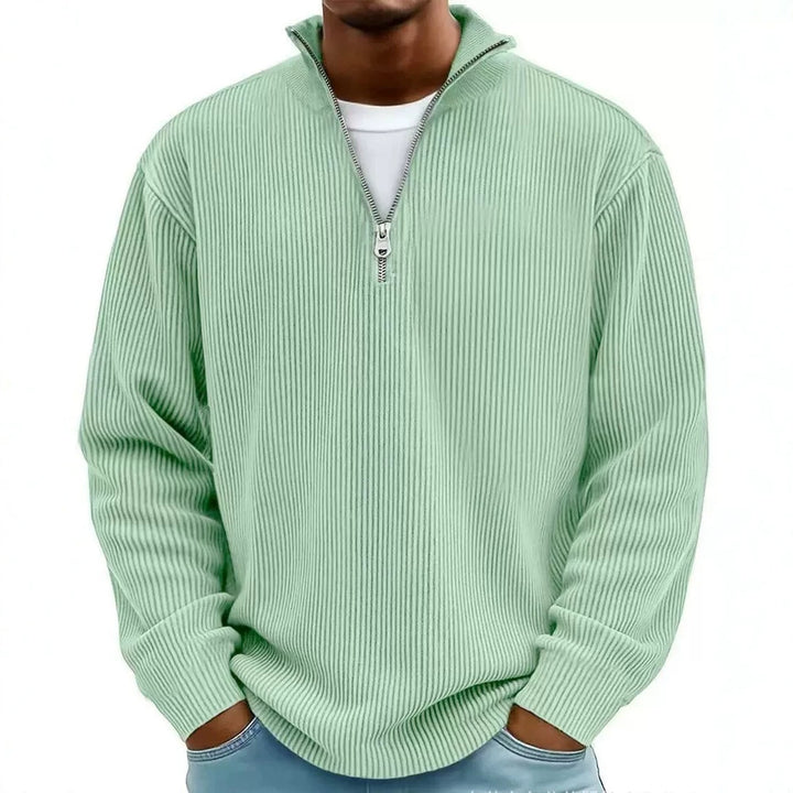 Men's ribbed knit pullover with half-zip and stand-up collar Mune Fashion